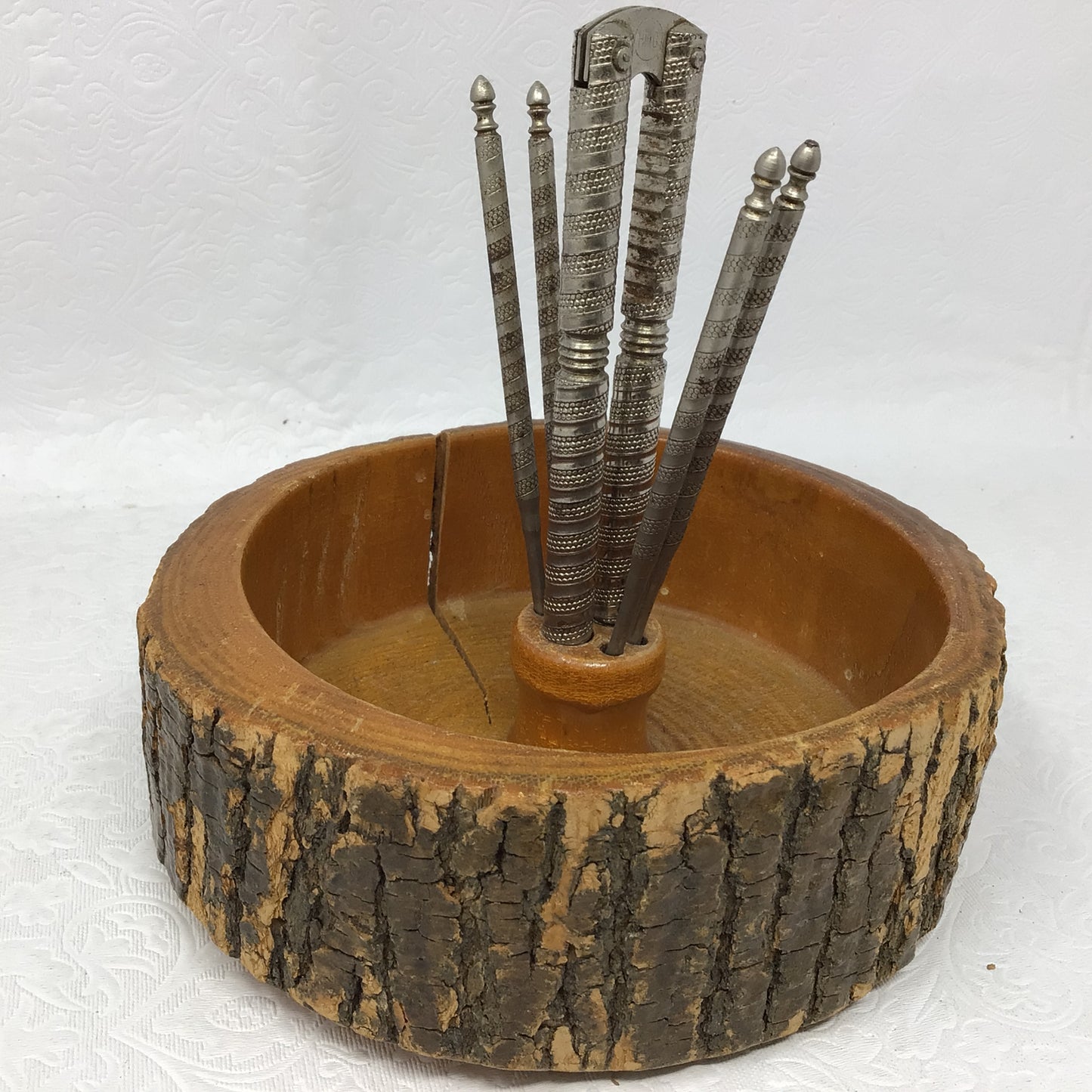 Vintage Wooden Nut Bowl & Crackers