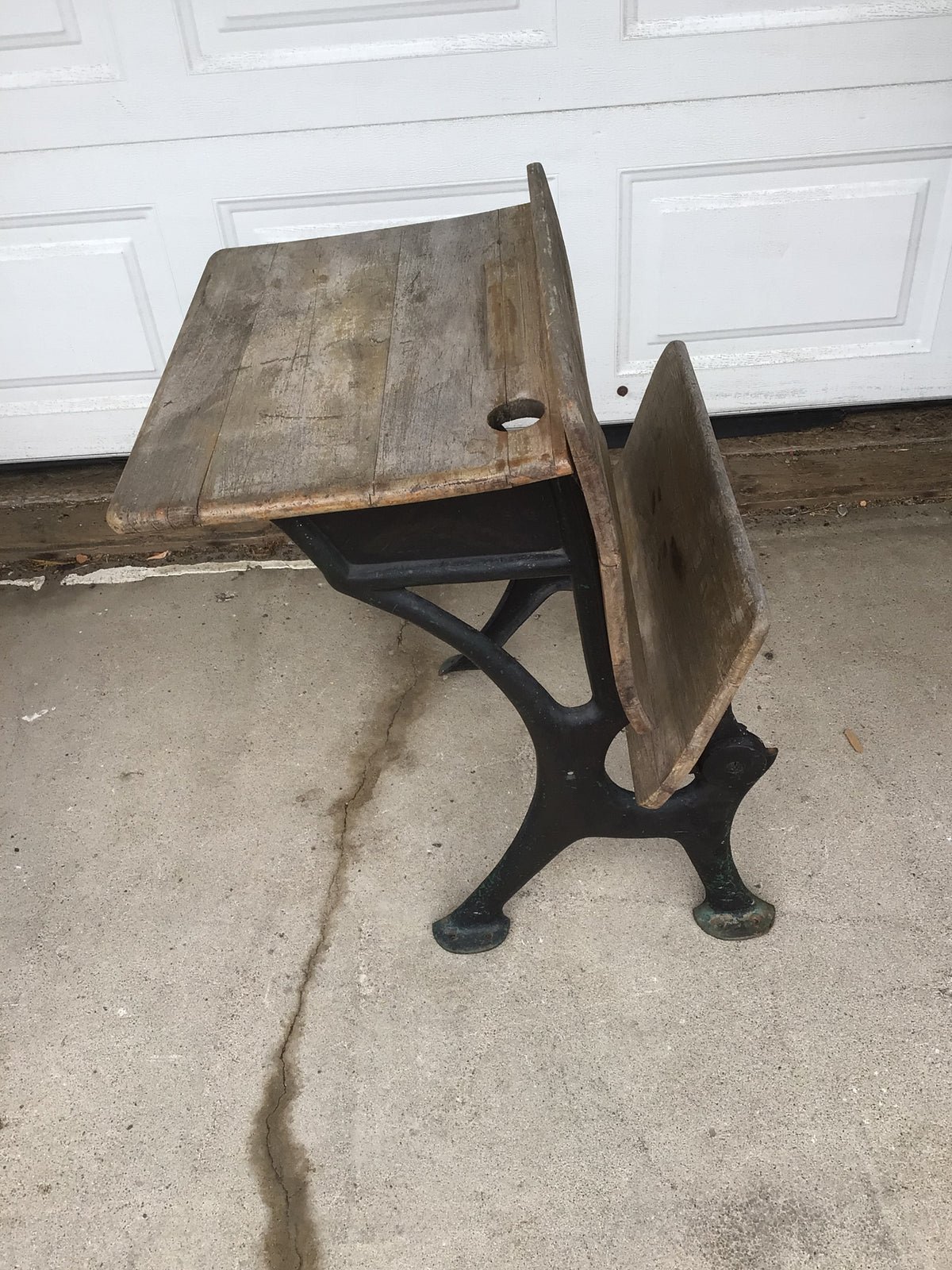 Antique School Desk with Cast Iron Legs