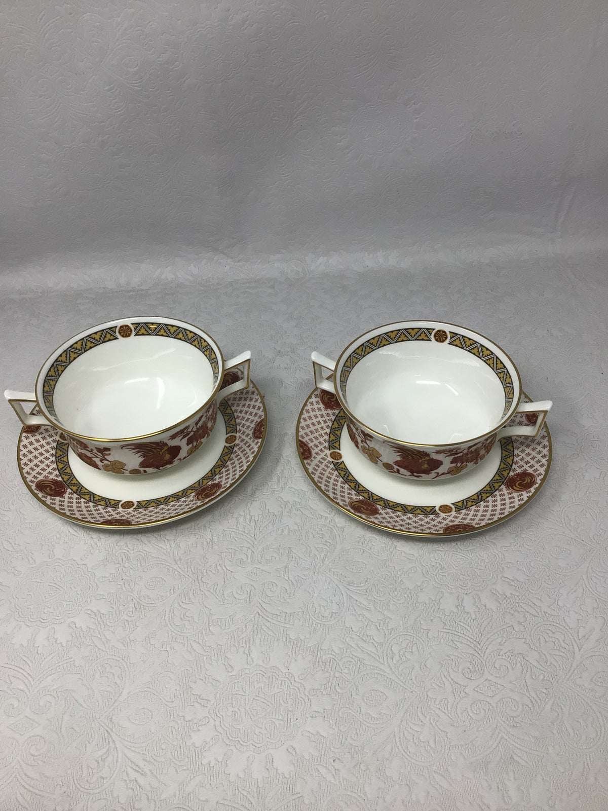 Wedgwood Golden Cockerel Soup Bowls and Saucers, Set of 2