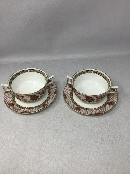 Wedgwood Golden Cockerel Soup Bowls and Saucers, Set of 2
