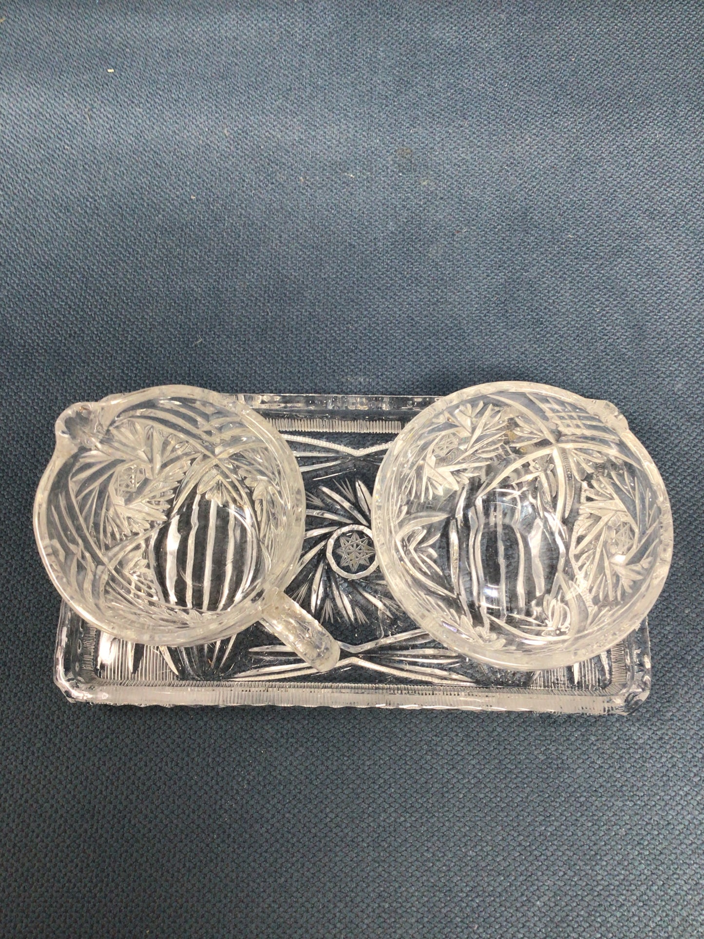 Cut Glass Pinwheel Creamer, Sugar & Tray