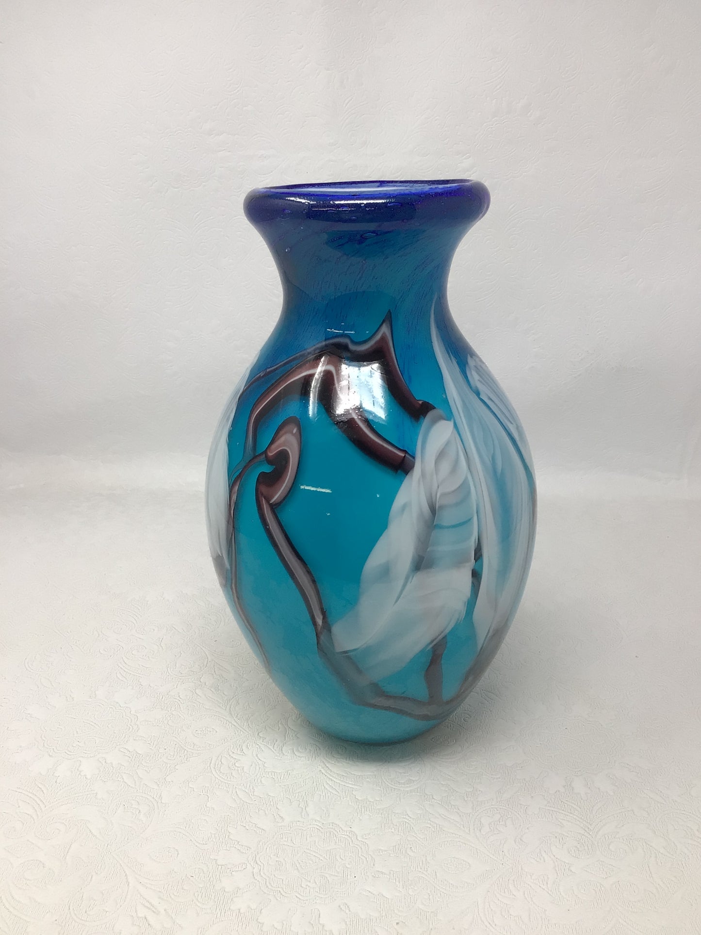 Heavy Blue Hand-Blown Vase