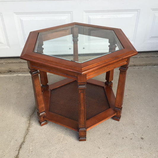 Hexagonal End Table with Glass Top