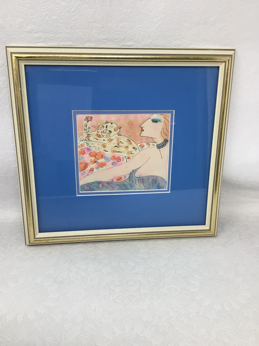 Watercolour Artwork - Women & Her Cat