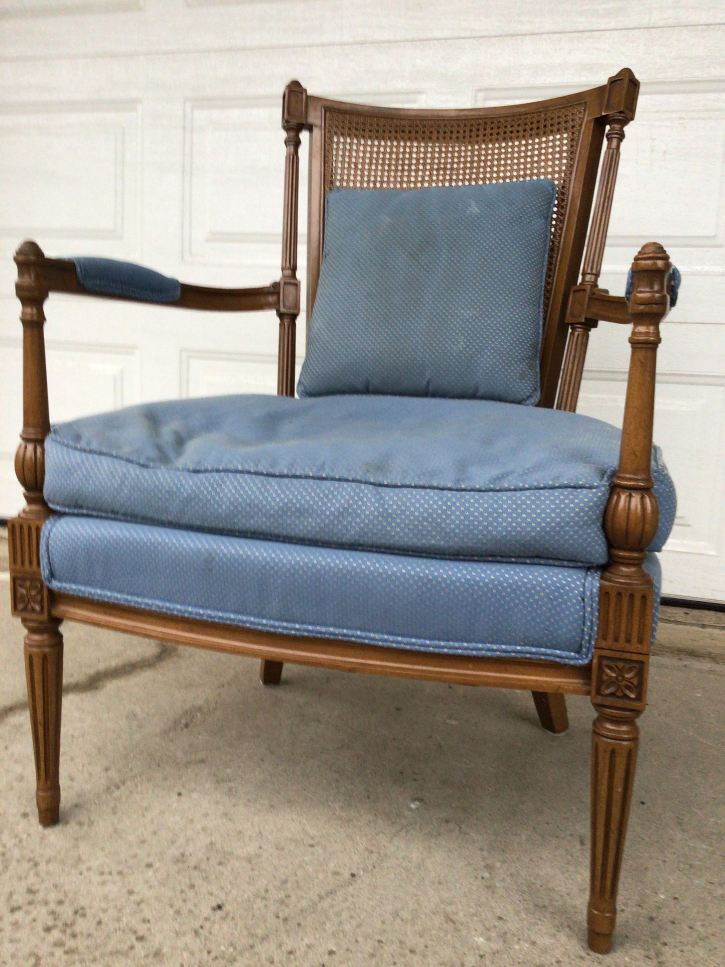 Blue Louis XVI-style Caned Bergere Armchair