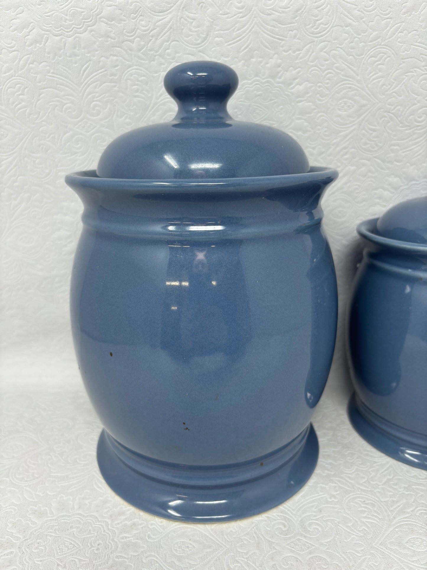 Set Of 2 Blue Ceramic Jars With Lids