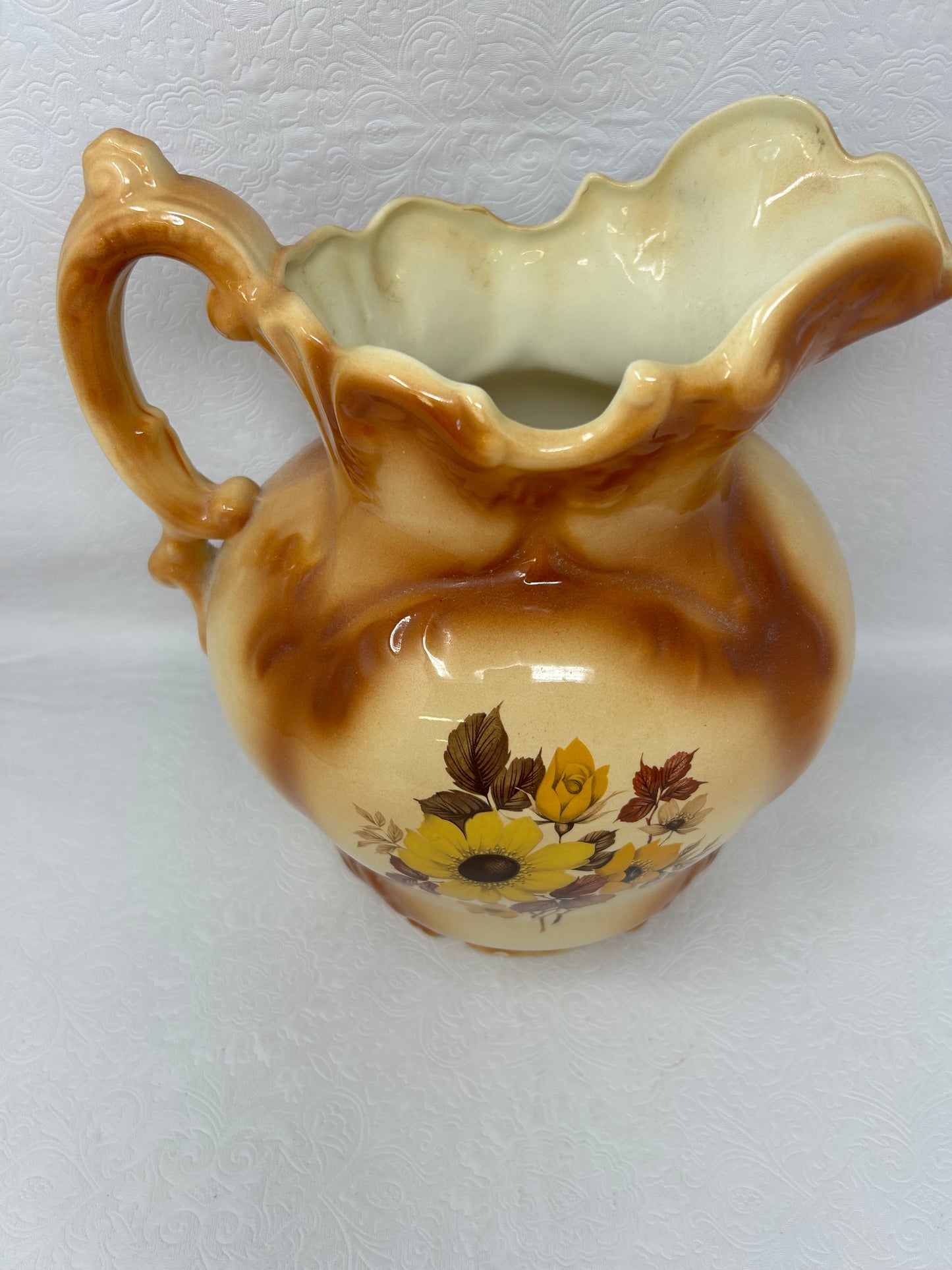 Vintage Yellow Flower Pitcher and Basin Set