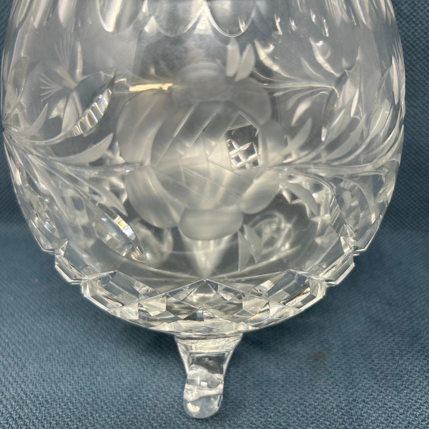 3 Footed Cut Glass Rose Bowl