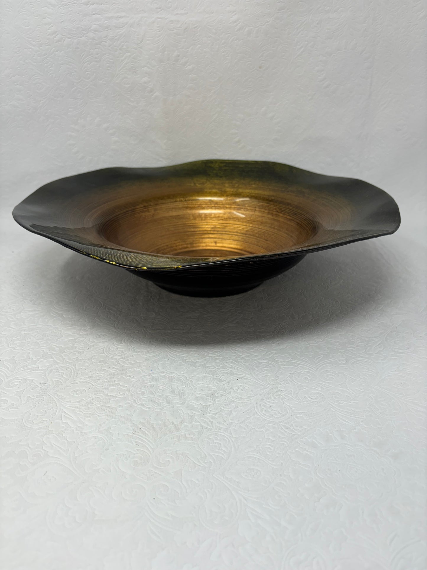 Large Gold & Green Glass Textured Dish