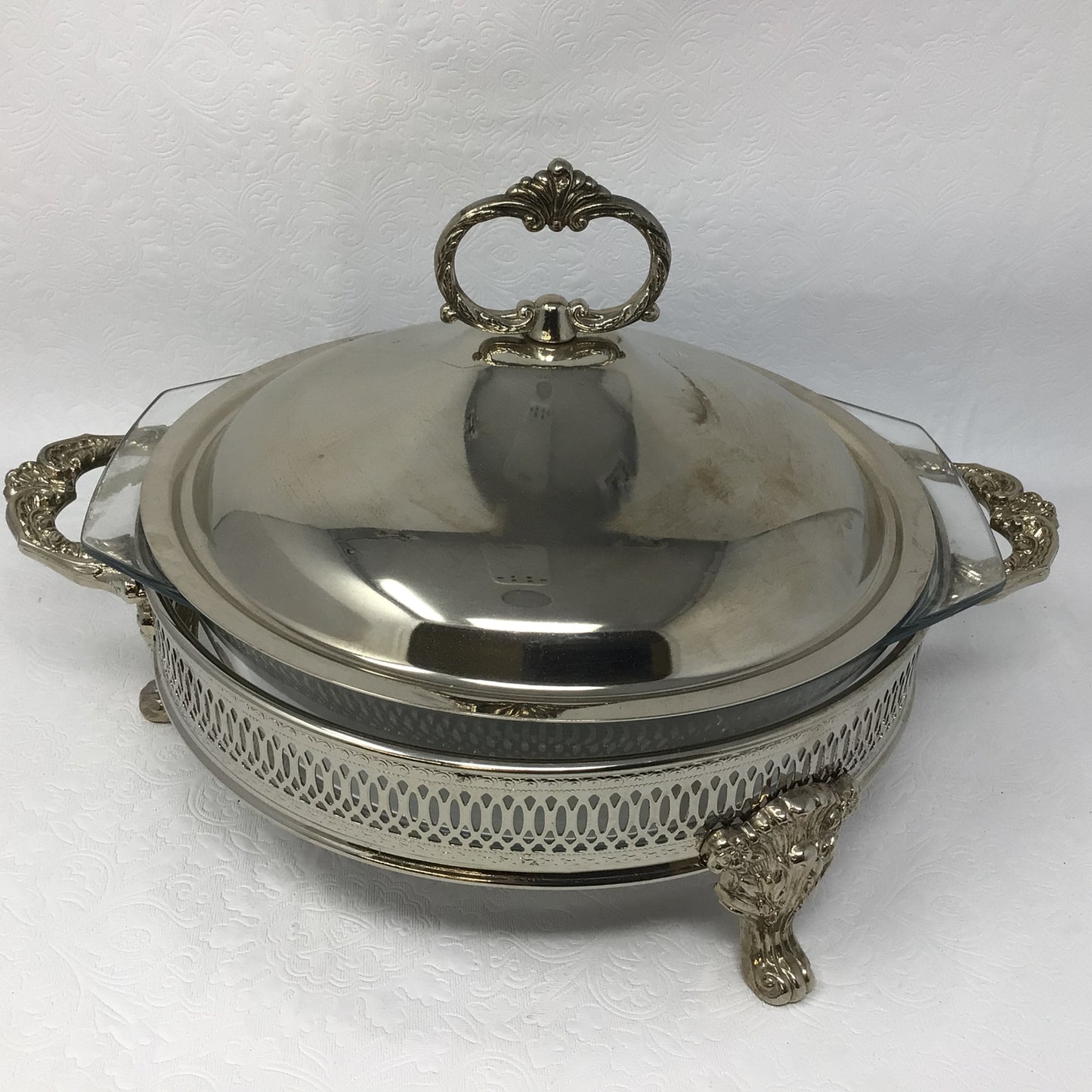 Vintage Silver Plated Covered Dish with Marinex Glass Insert