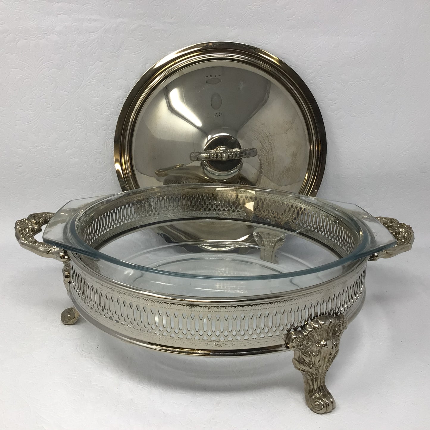 Vintage Silver Plated Covered Dish with Marinex Glass Insert