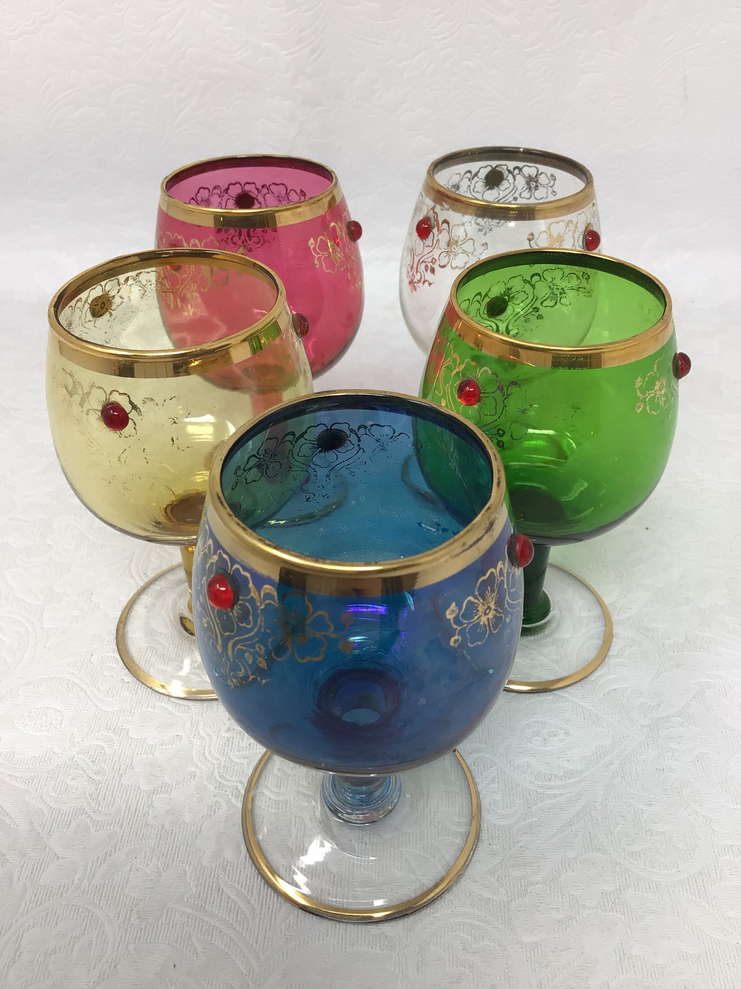 Set of Five Colourful Art Goblets