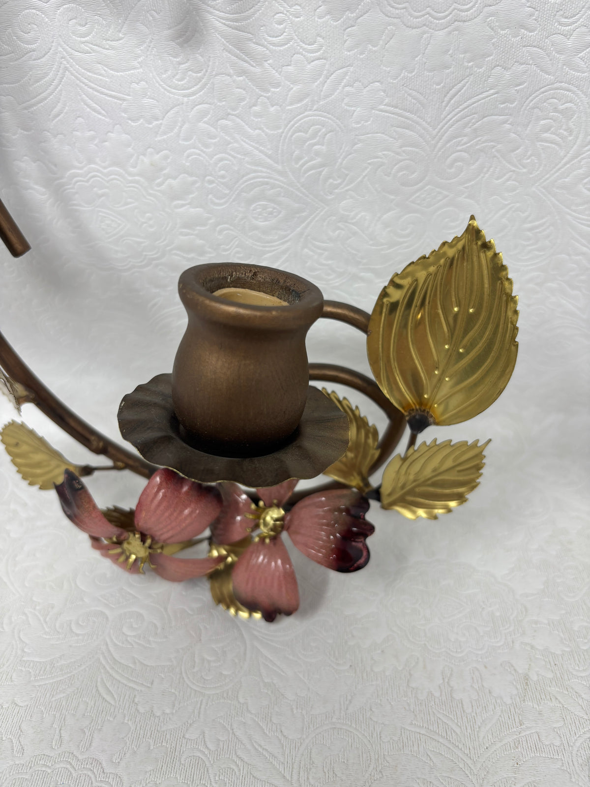 Set of 2 Floral & Gold Leaf Wall Sconces