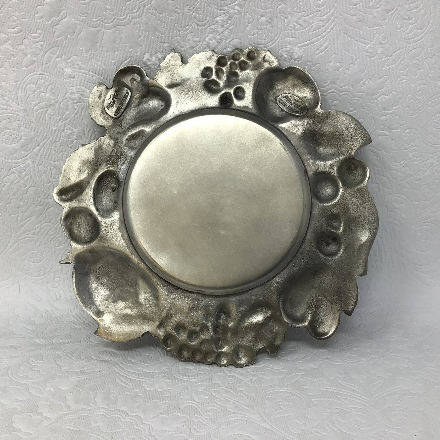 Antique ETAIN ZINN Pewter Fruit Goddess Jewelry Wine Coaster Tray