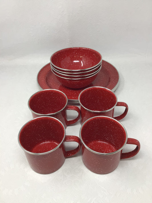 Red Enamelware Camping Set