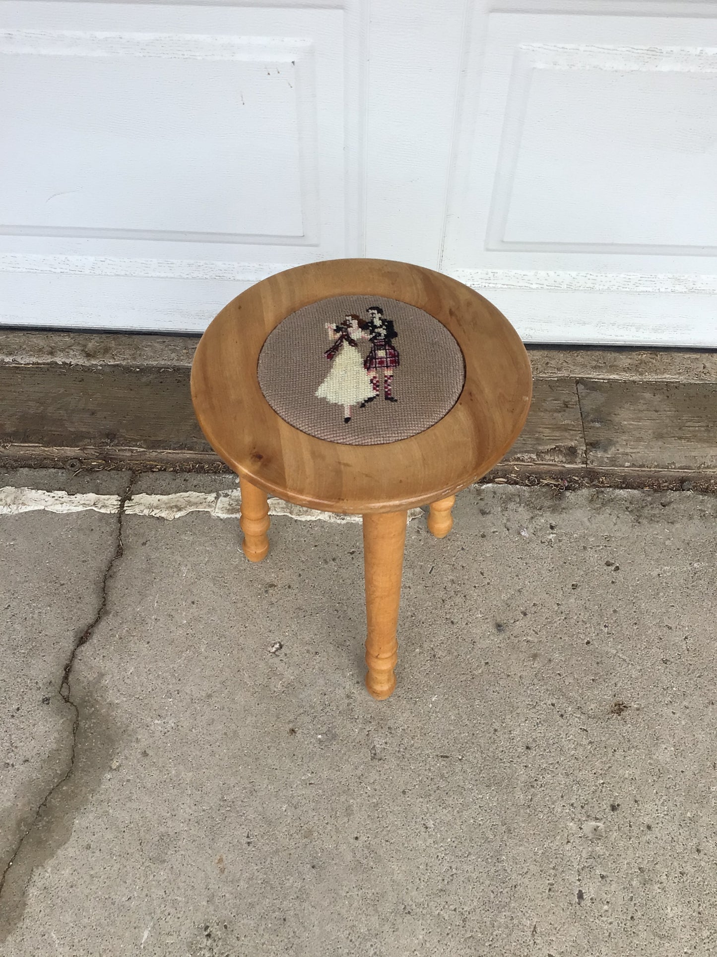 Vintage Handmade Needlepoint Stool