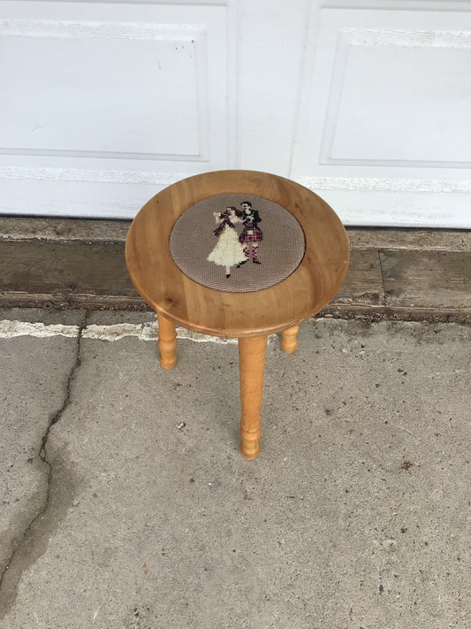 Vintage Handmade Needlepoint Stool