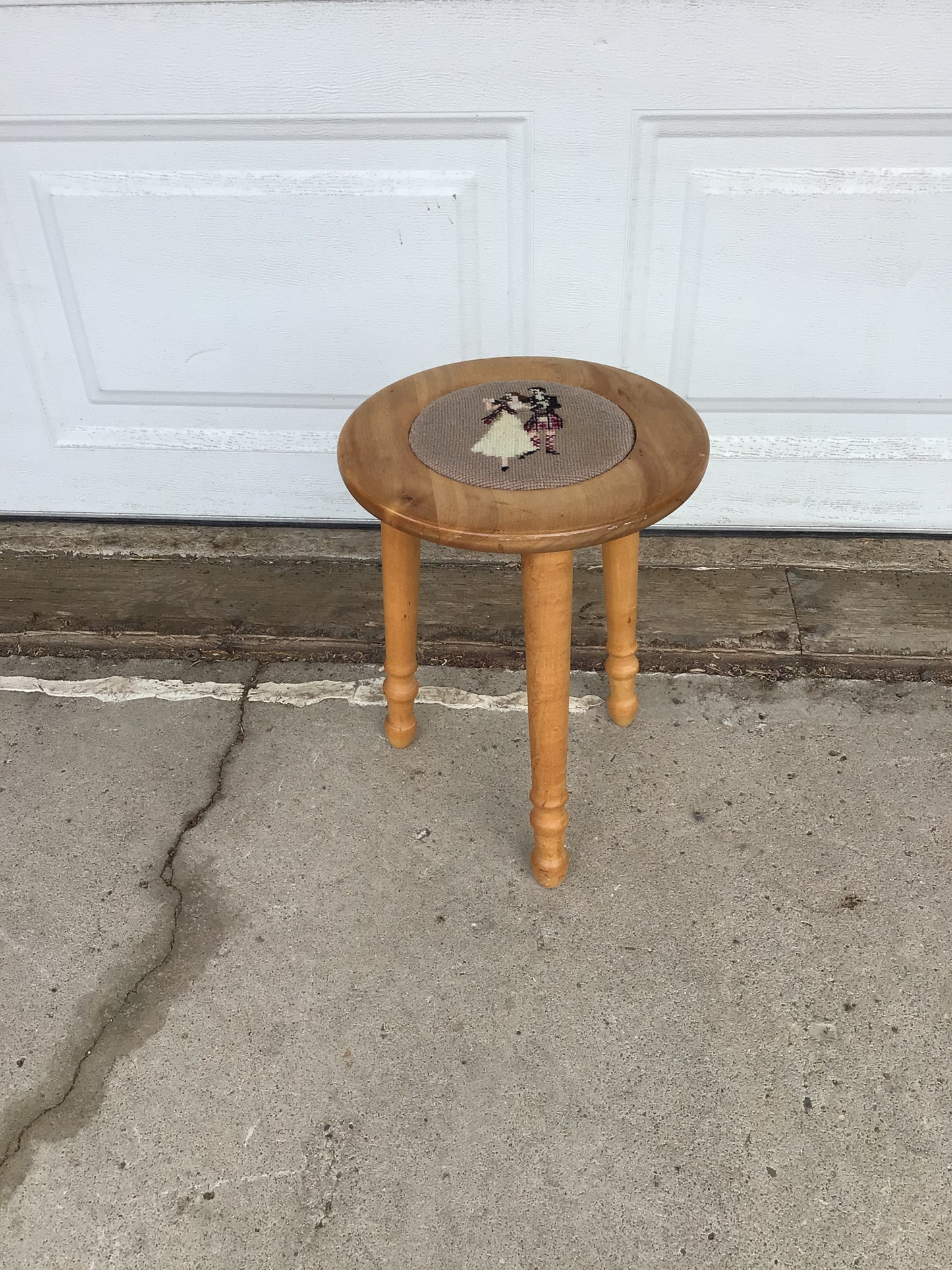 Vintage Handmade Needlepoint Stool