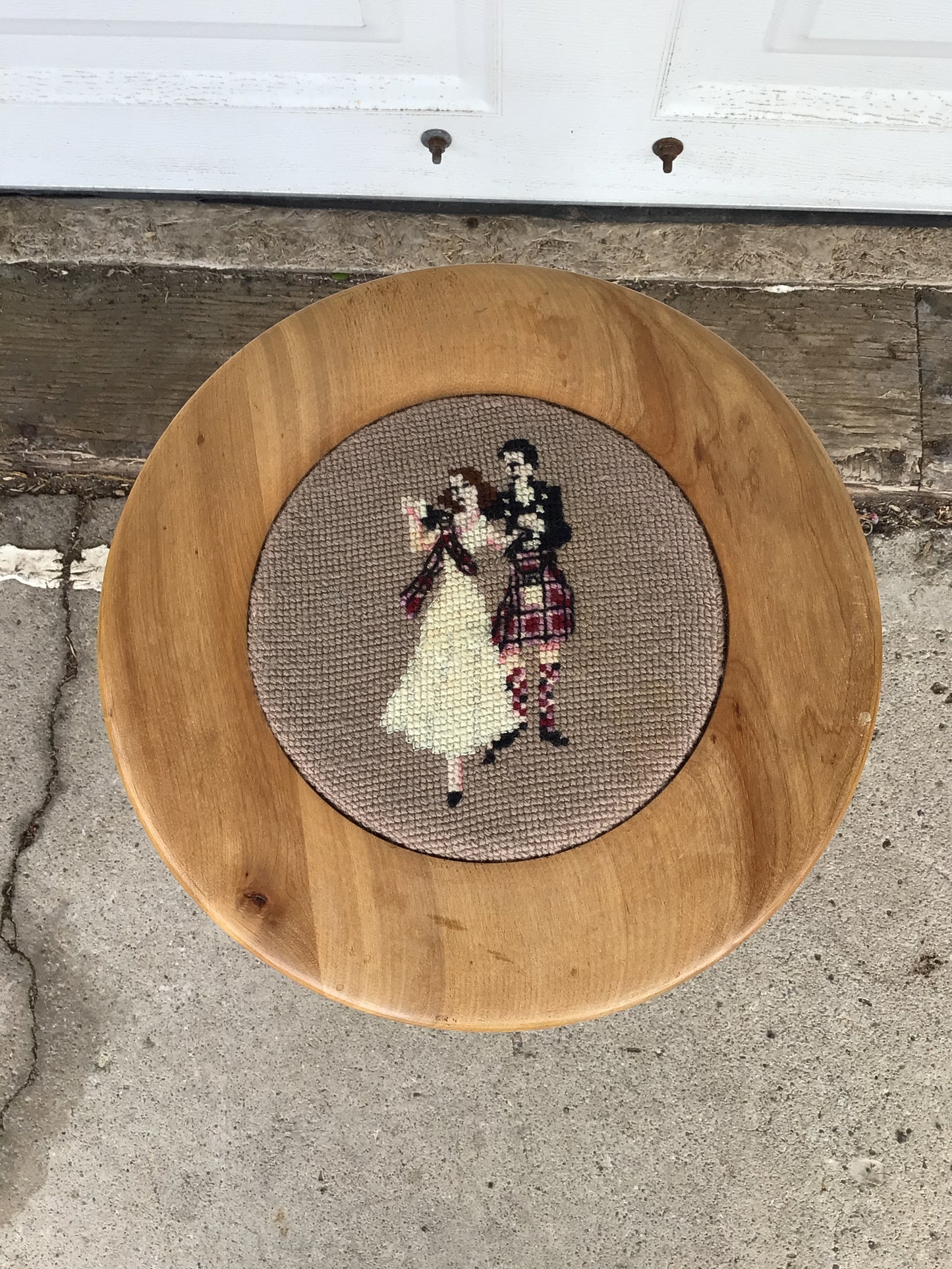 Vintage Handmade Needlepoint Stool