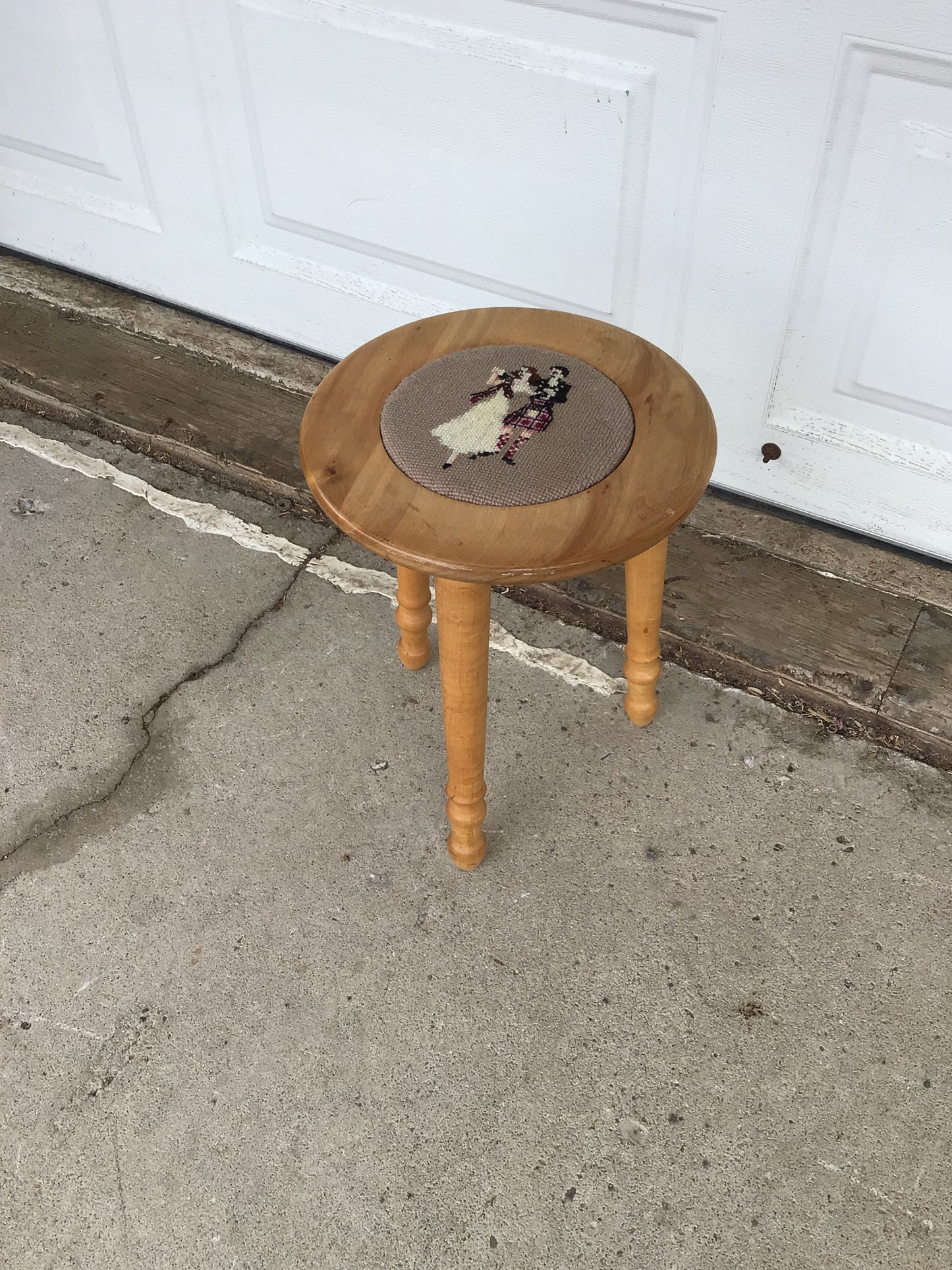 Vintage Handmade Needlepoint Stool