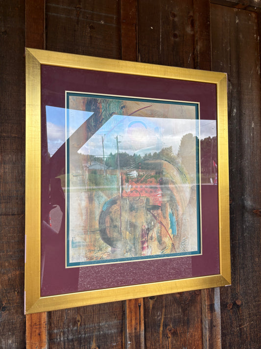 Framed Maroon Abstract Artwork