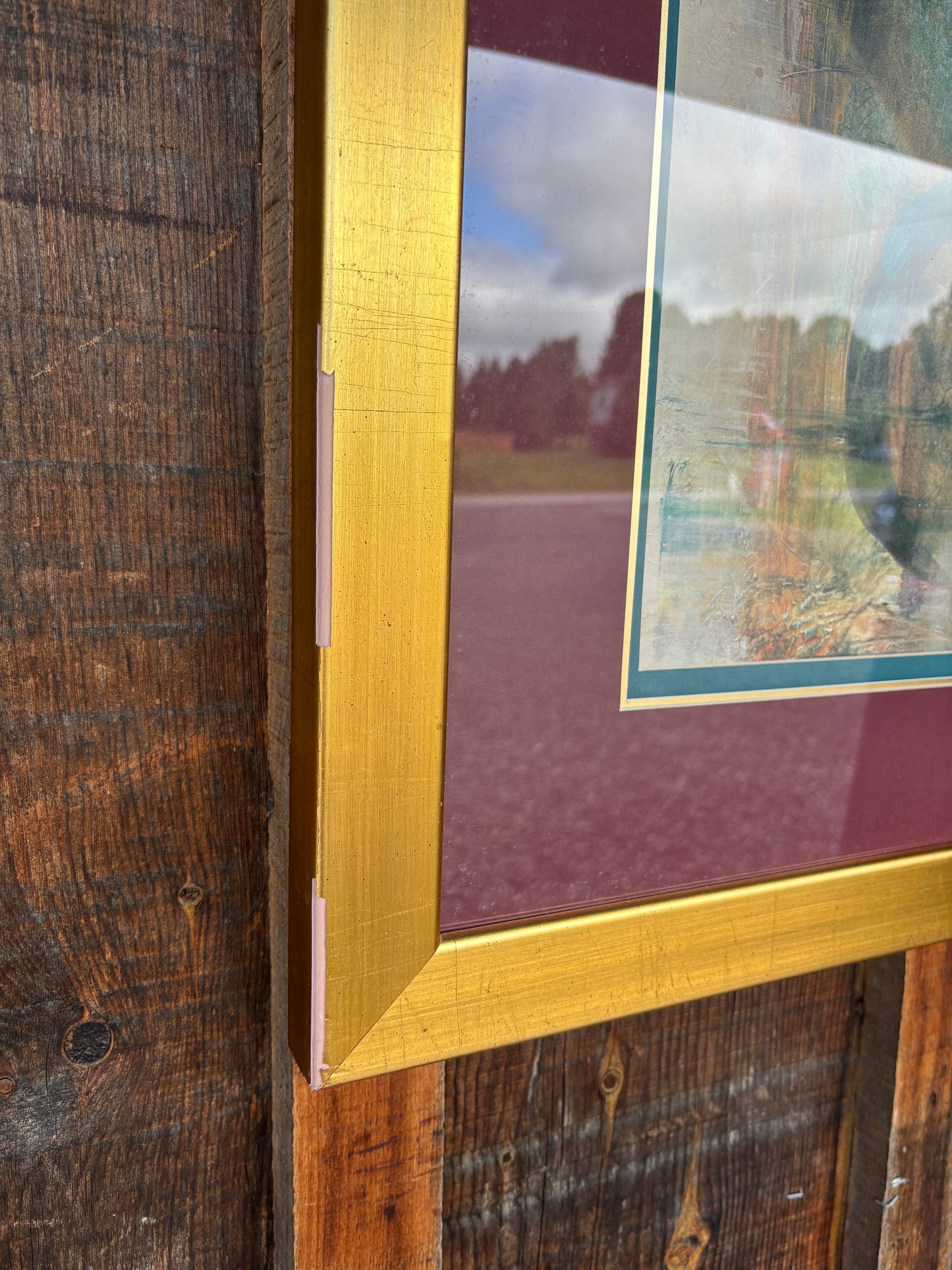 Framed Maroon Abstract Artwork