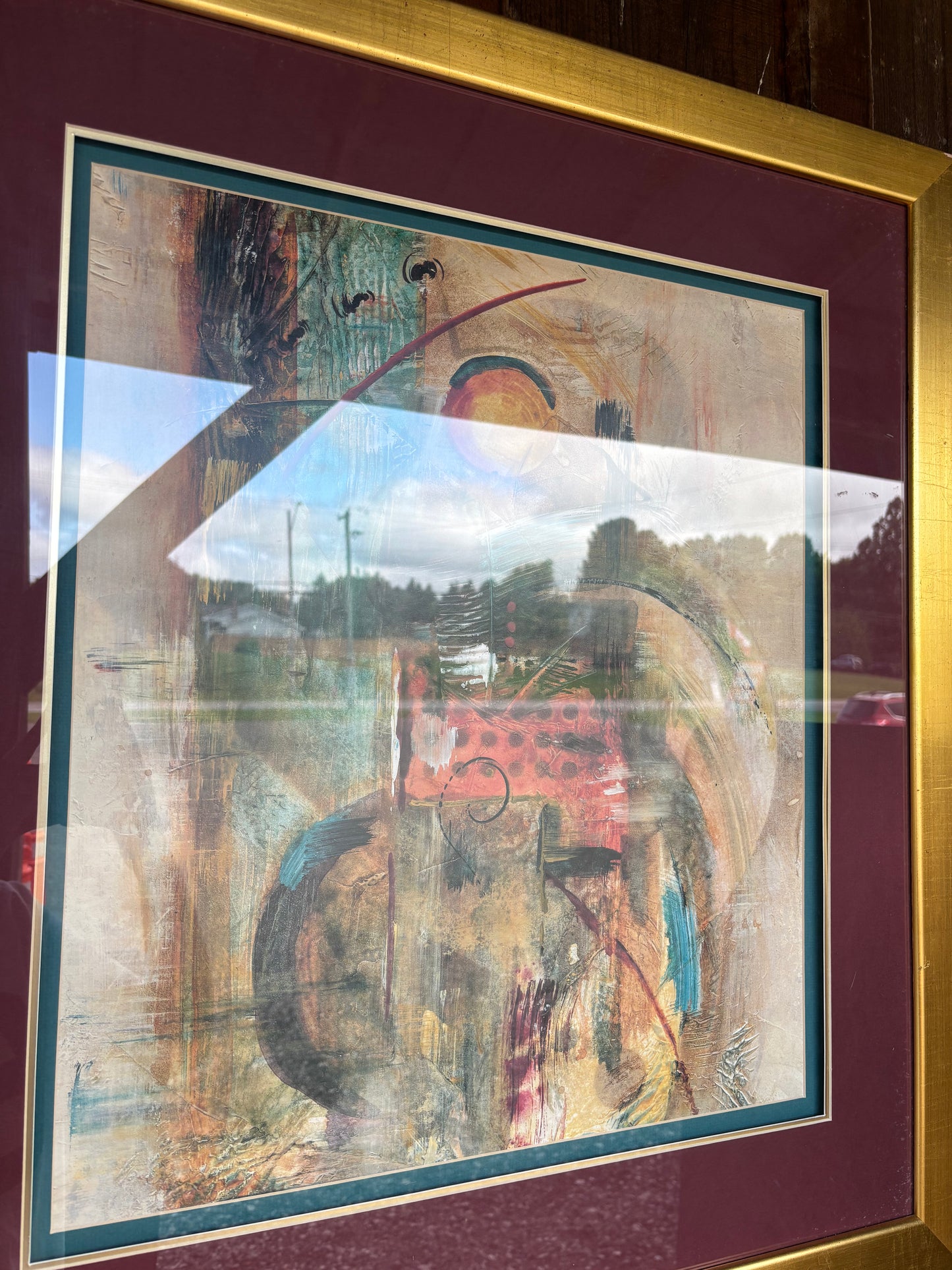 Framed Maroon Abstract Artwork