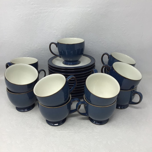 Blue and White Denby Set of 12 Cups and Saucers