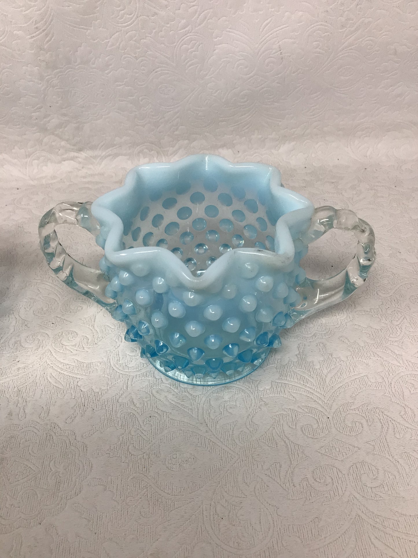 Vintage Fenton Blue Opalescent Hobnail Star Shaped Creamer &  Sugar