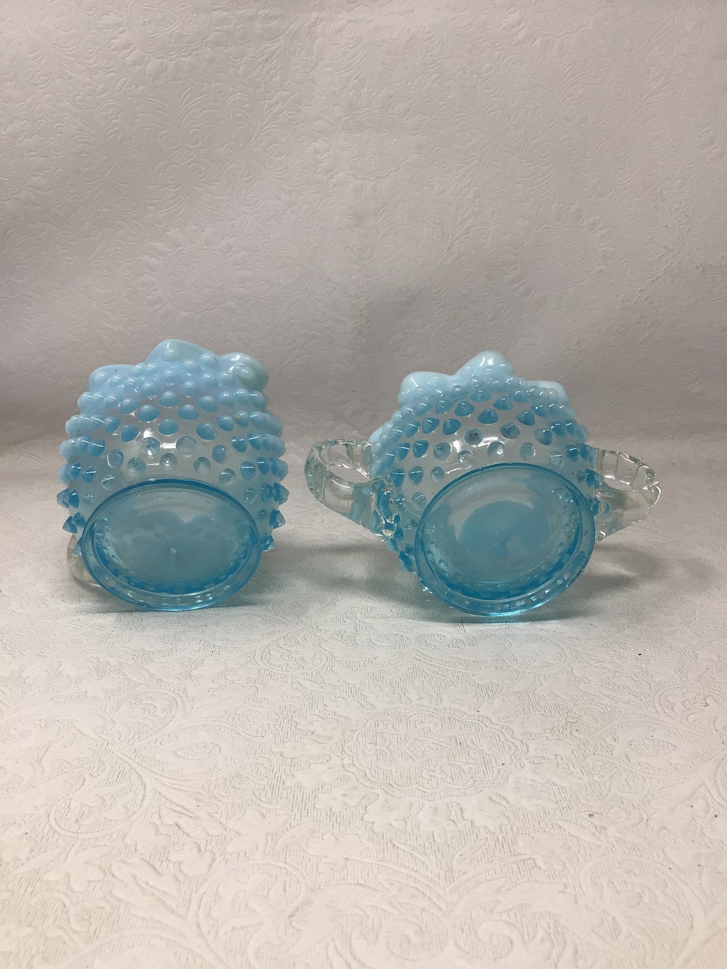 Vintage Fenton Blue Opalescent Hobnail Star Shaped Creamer &  Sugar