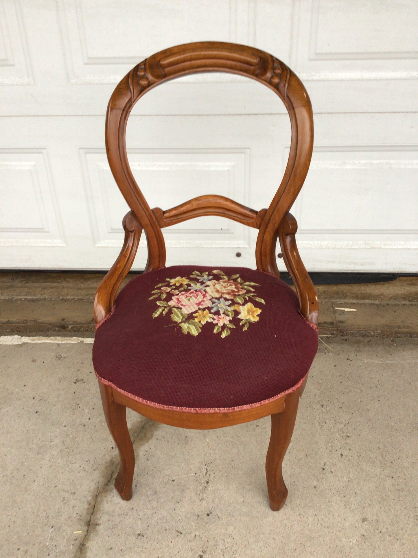 Vintage Balloon-Back Needlepoint Chair