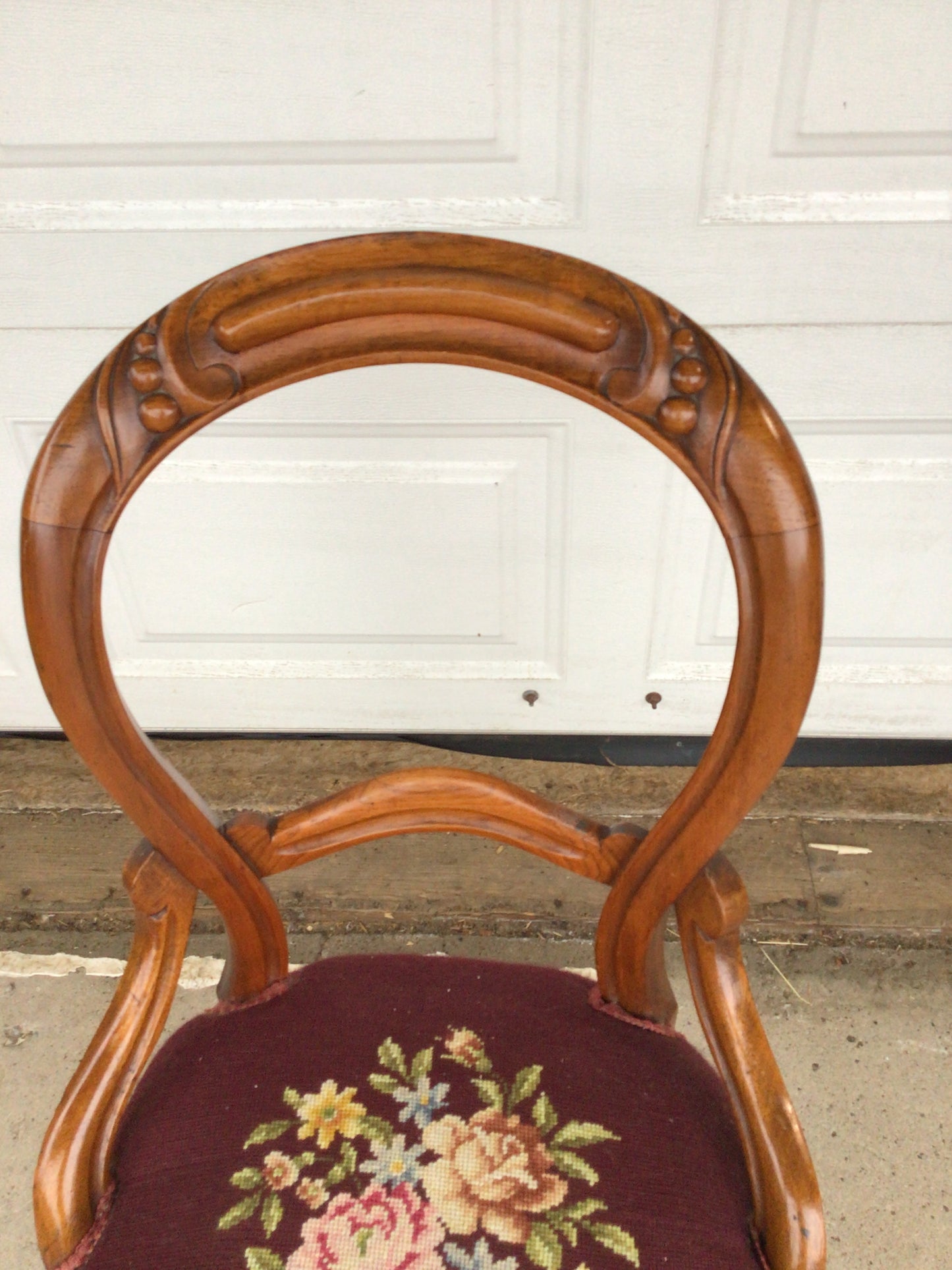 Vintage Balloon-Back Needlepoint Chair