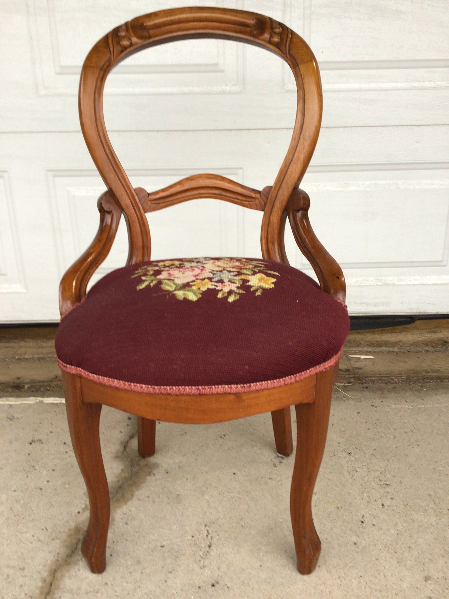 Vintage Balloon-Back Needlepoint Chair