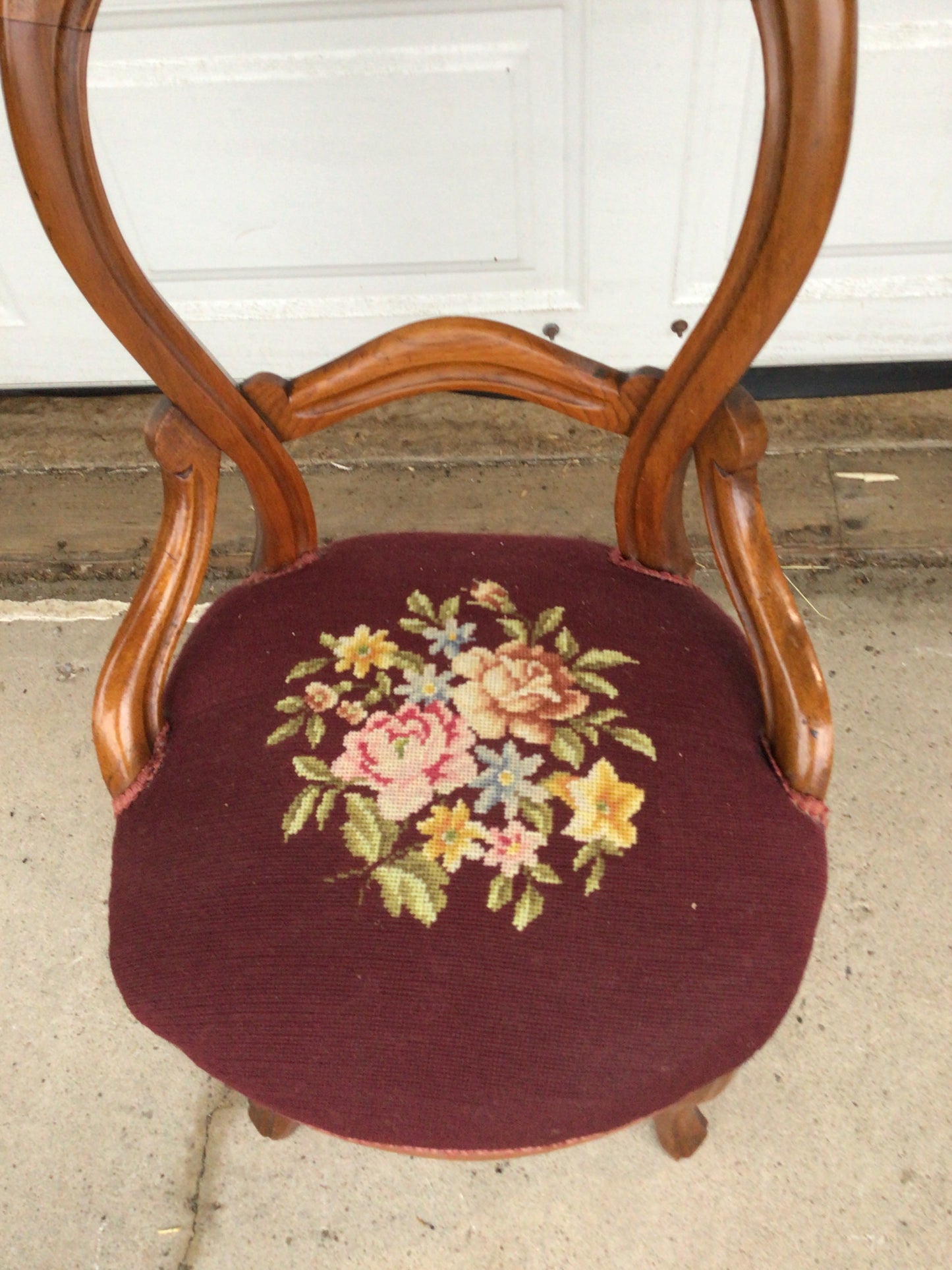 Vintage Balloon-Back Needlepoint Chair