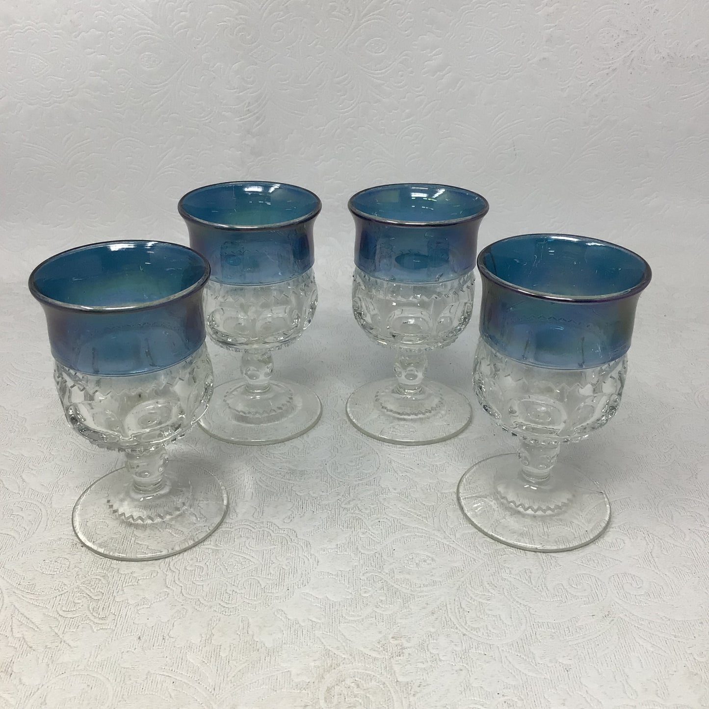 Set of 4 Vintage Tiffin Franciscan King’s Crown Blue Goblets