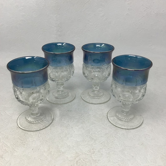 Set of 4 Vintage Tiffin Franciscan King’s Crown Blue Goblets
