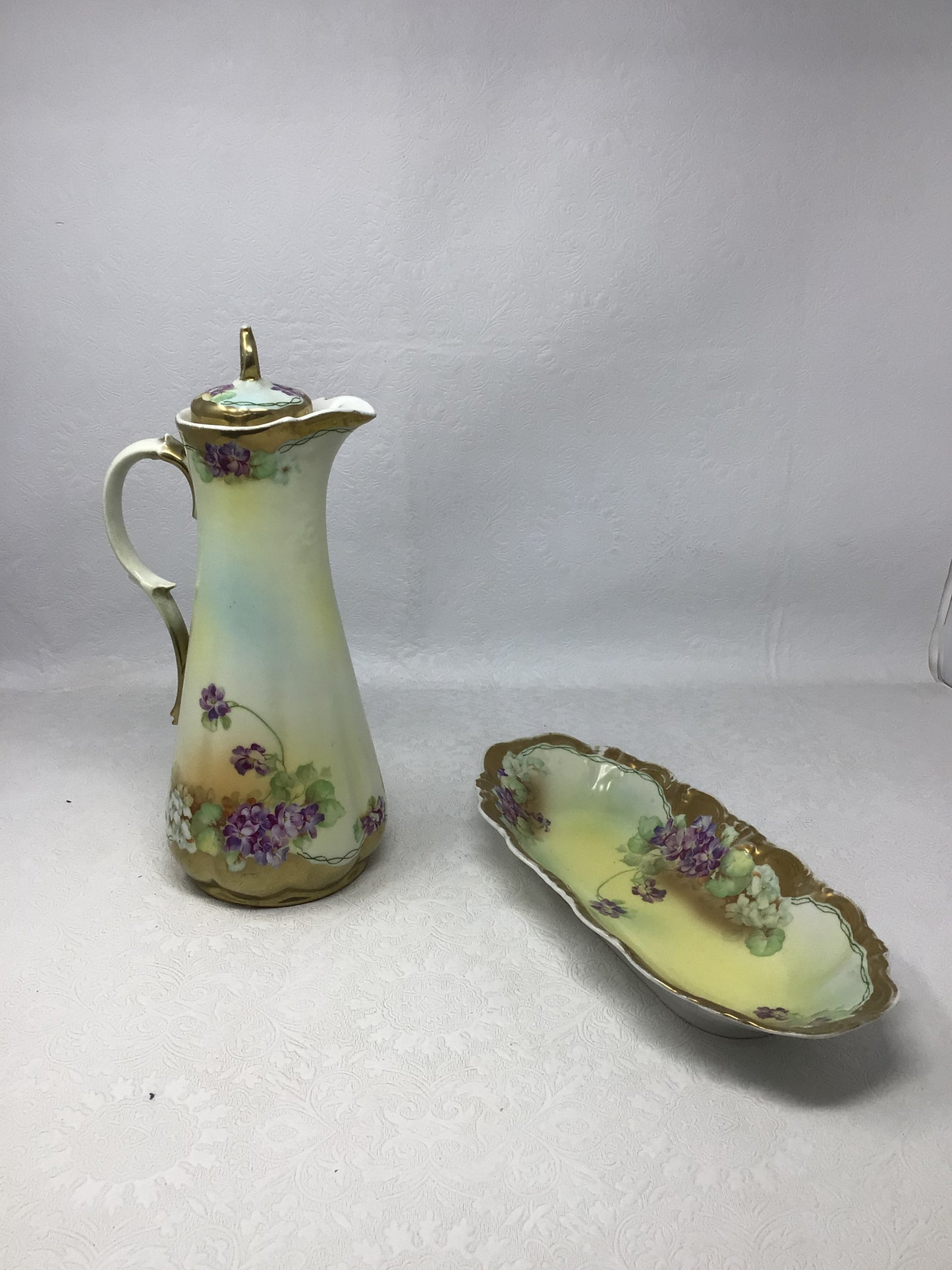 Set of Antique Porcelain Chocolate Pot and Side Dish