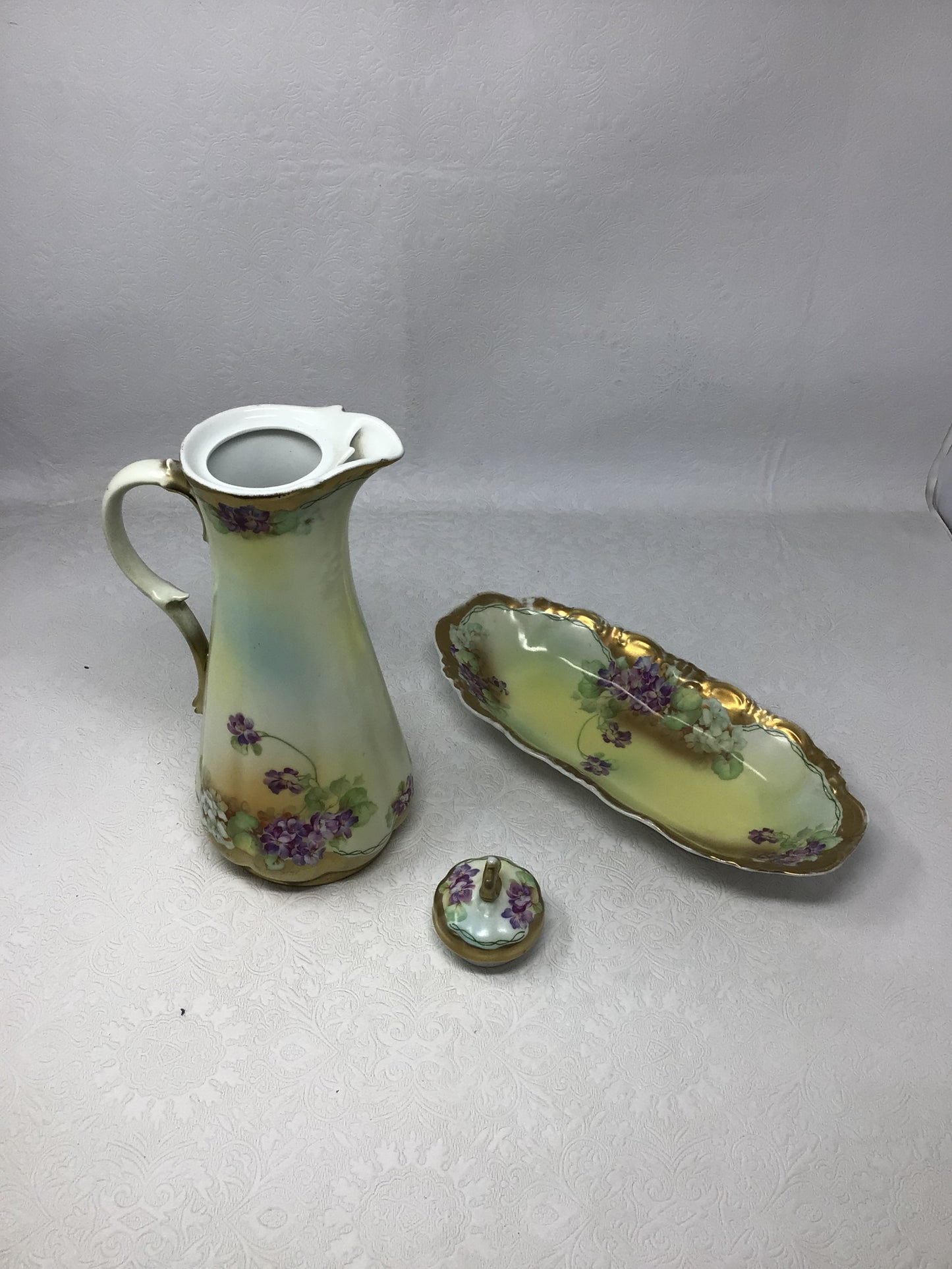 Set of Antique Porcelain Chocolate Pot and Side Dish