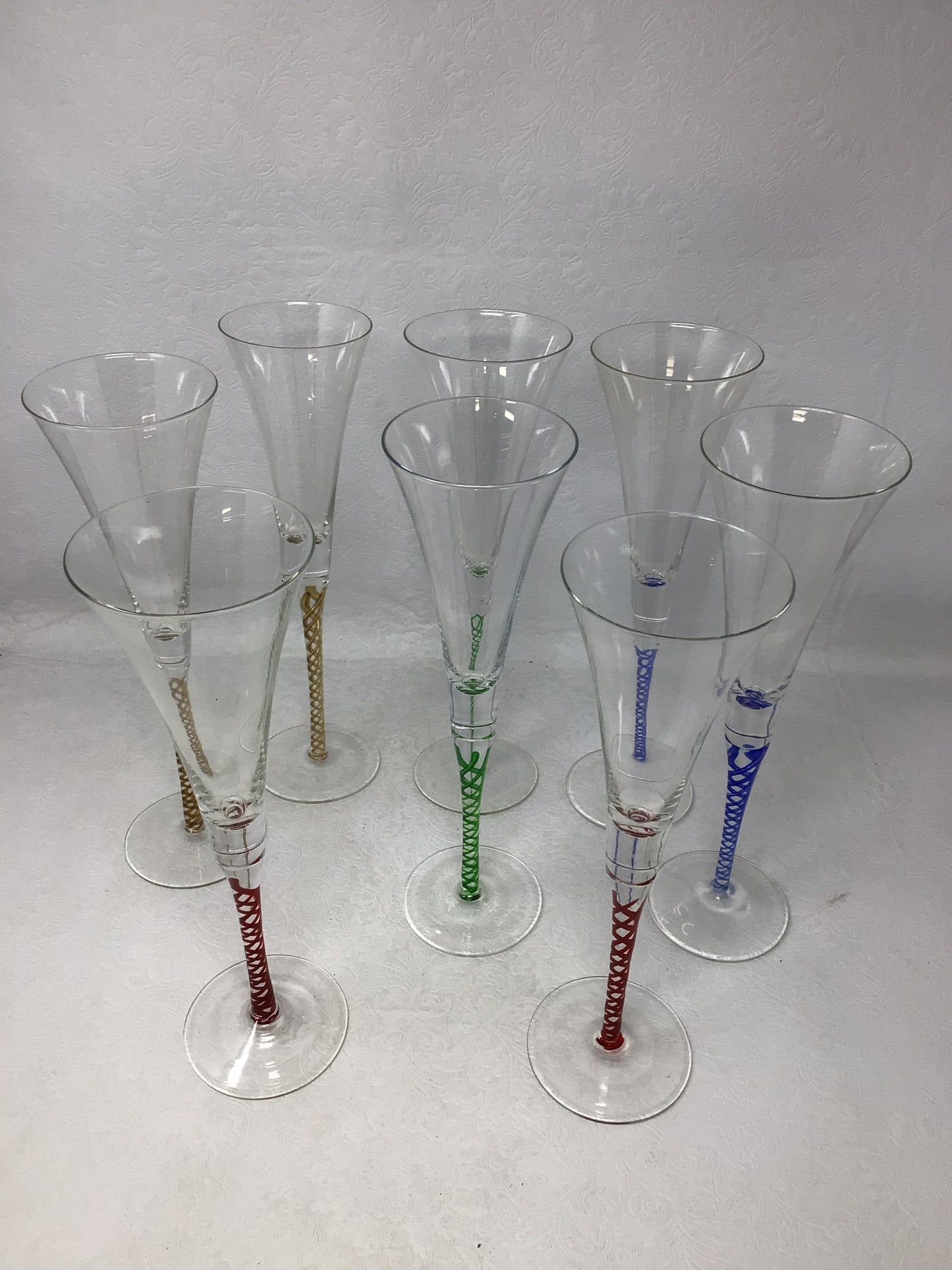 Multi-coloured Champagne Flutes, Set of 8