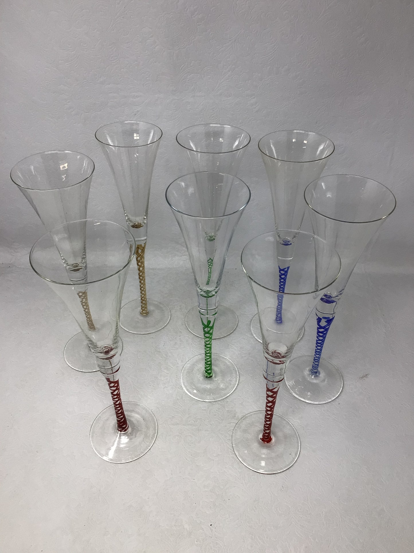 Multi-coloured Champagne Flutes, Set of 8