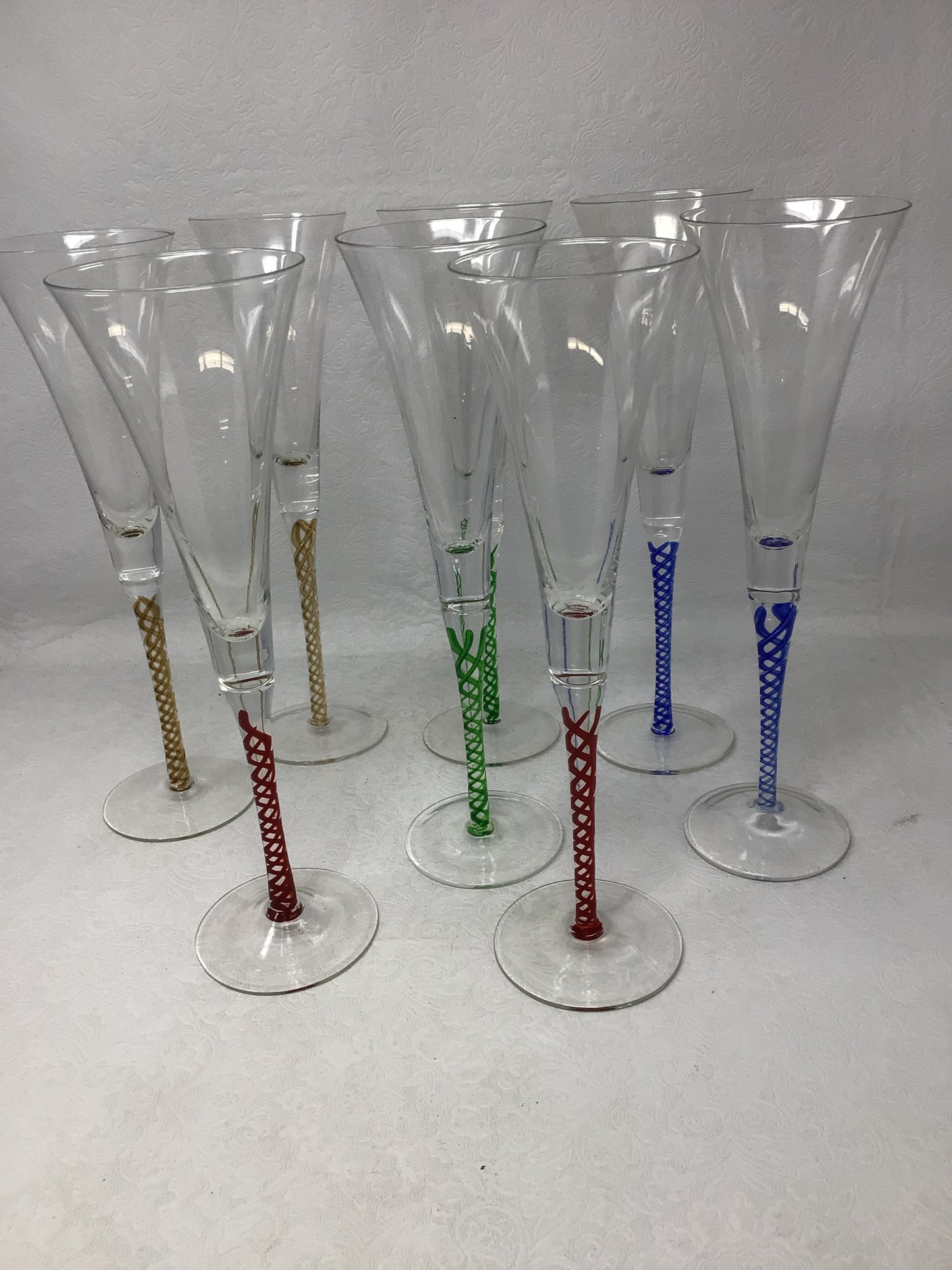 Multi-coloured Champagne Flutes, Set of 8
