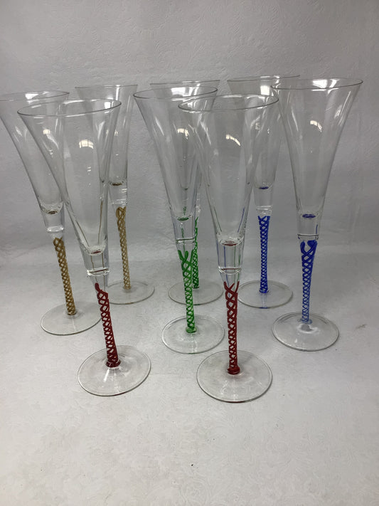 Multi-coloured Champagne Flutes, Set of 8
