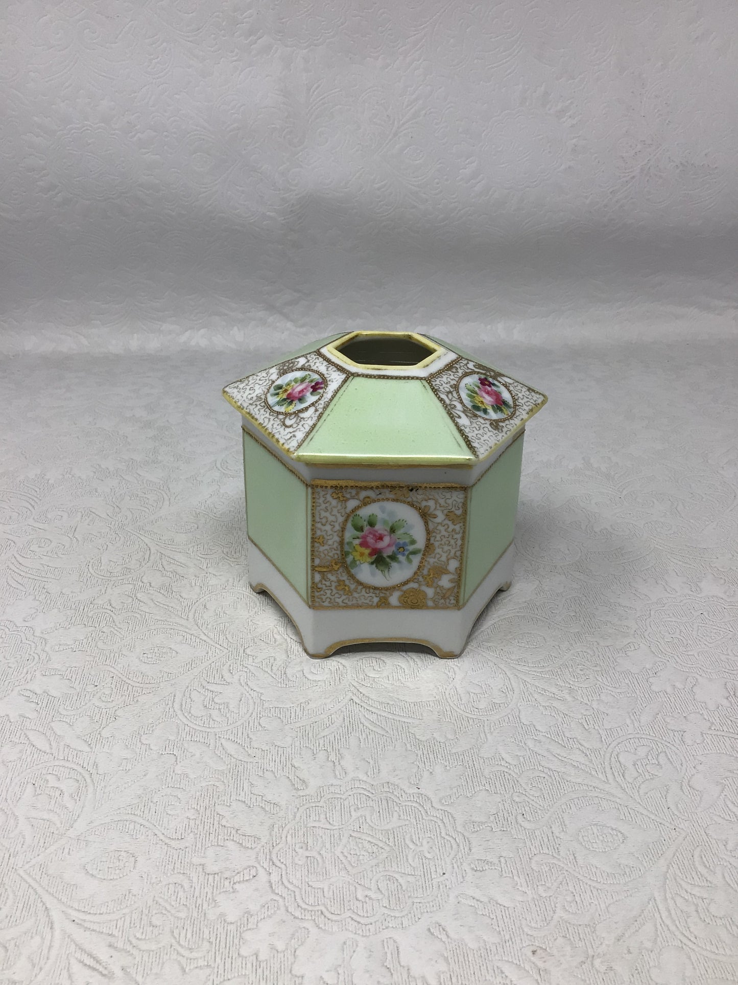 Vintage Hexagonal Porcelain Vanity Jar