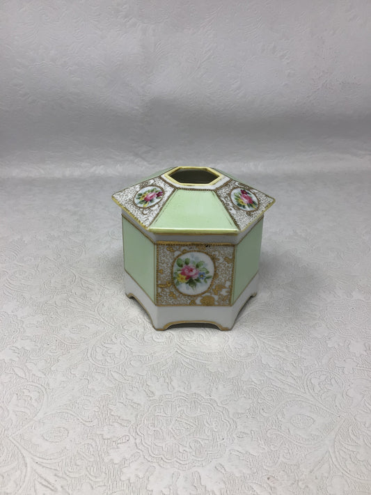 Vintage Hexagonal Porcelain Vanity Jar