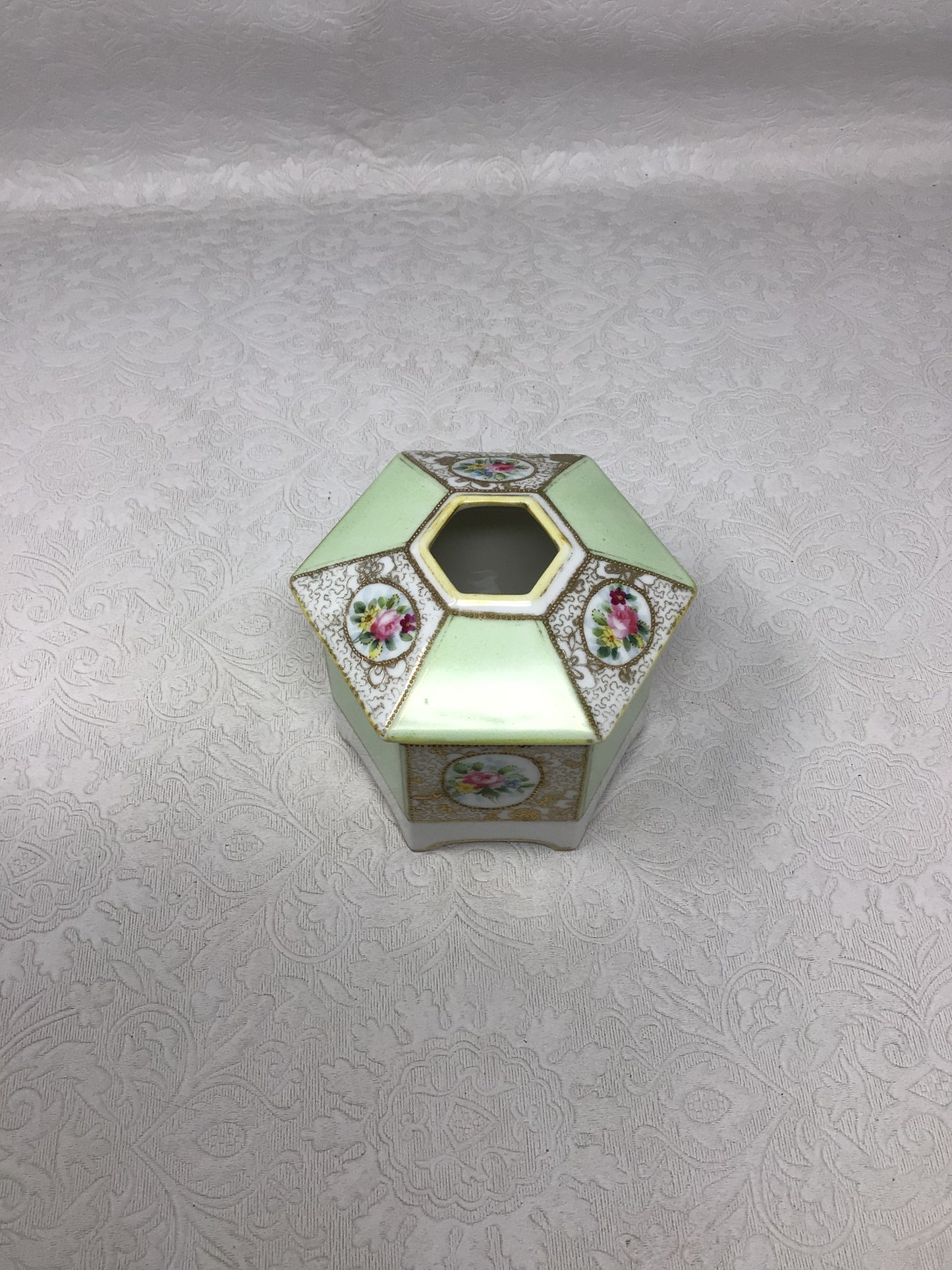 Vintage Hexagonal Porcelain Vanity Jar