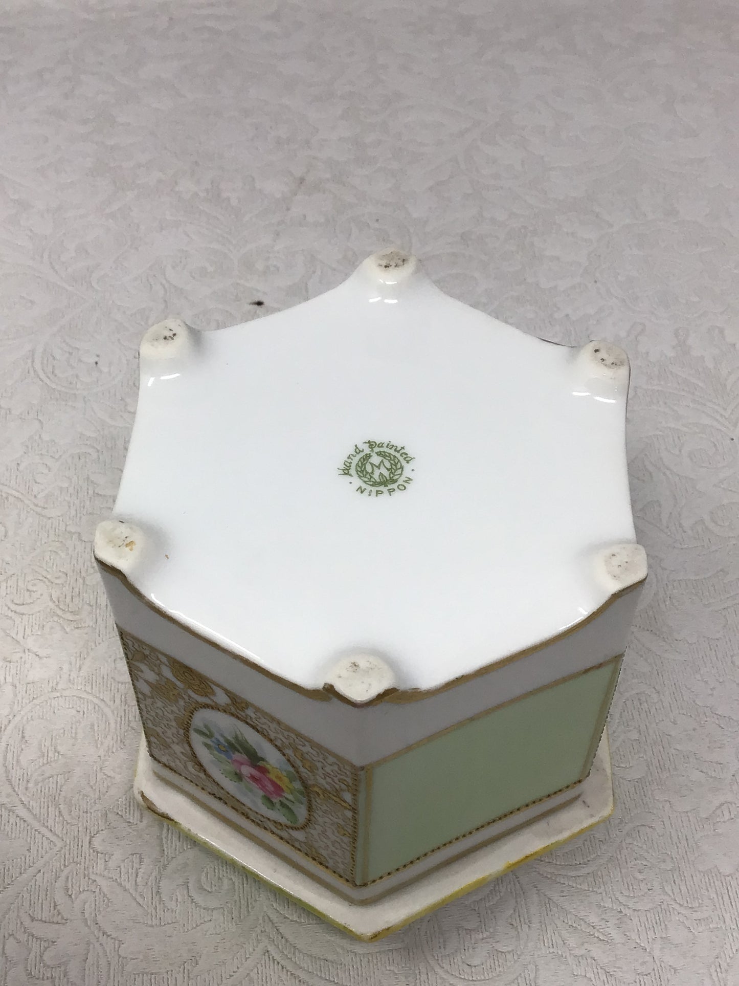 Vintage Hexagonal Porcelain Vanity Jar