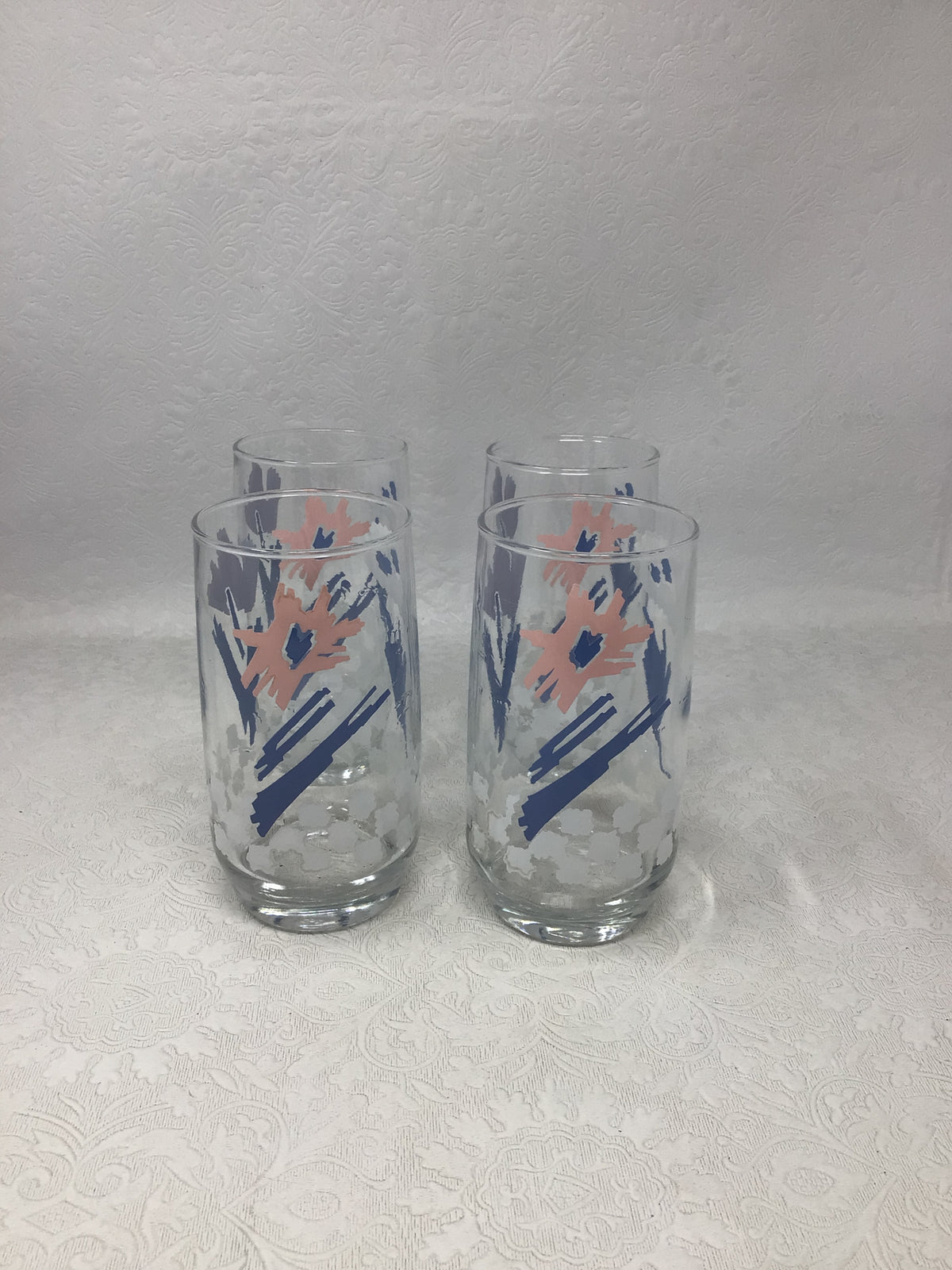 Anchor Hocking Retro Abstract Floral Glasses, Set of 4