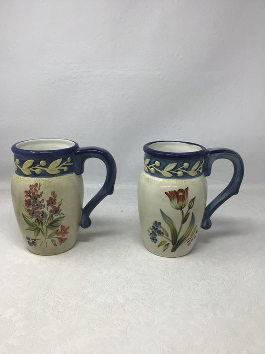 Ceramic Floral Jugs, Set of 2