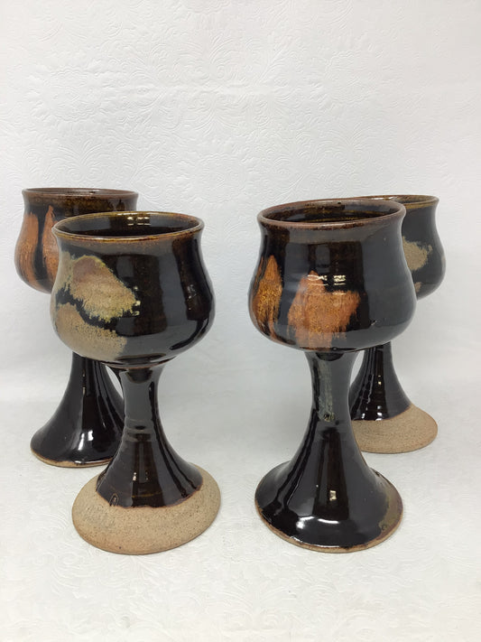 Set of 4 Handmade Pottery Wine Goblets
