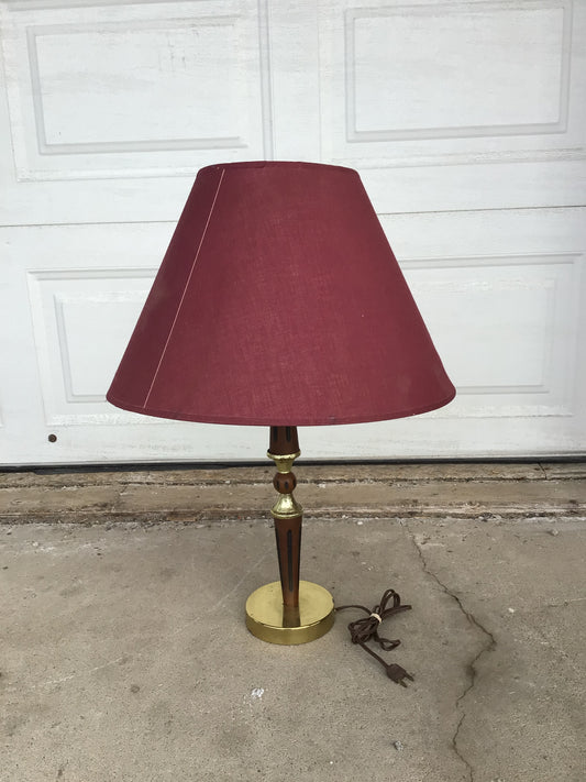 MCM Brass Lamp with Burgundy Shade